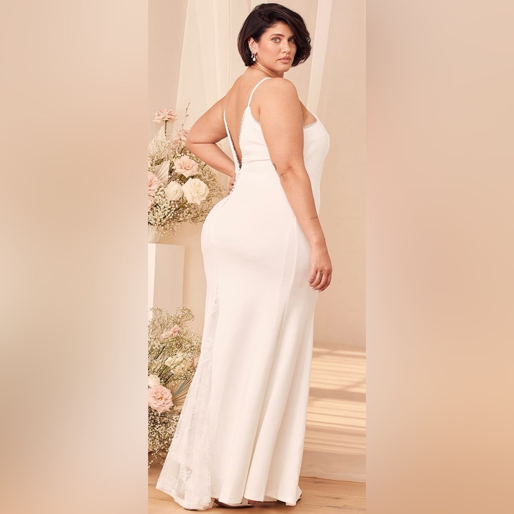 Lulu’s Taliana White Lace Button Back Maxi Dress